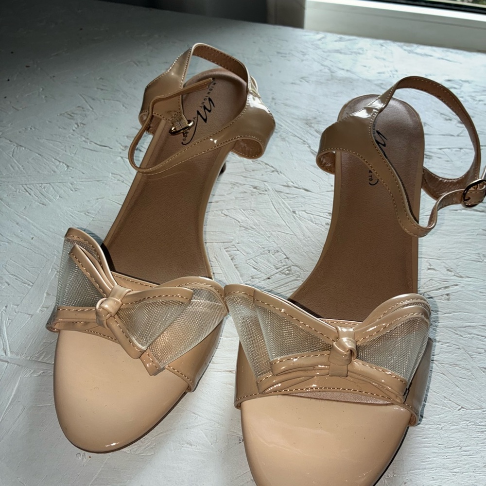 Midnight Velvet Nude Sandals with Bow Detail